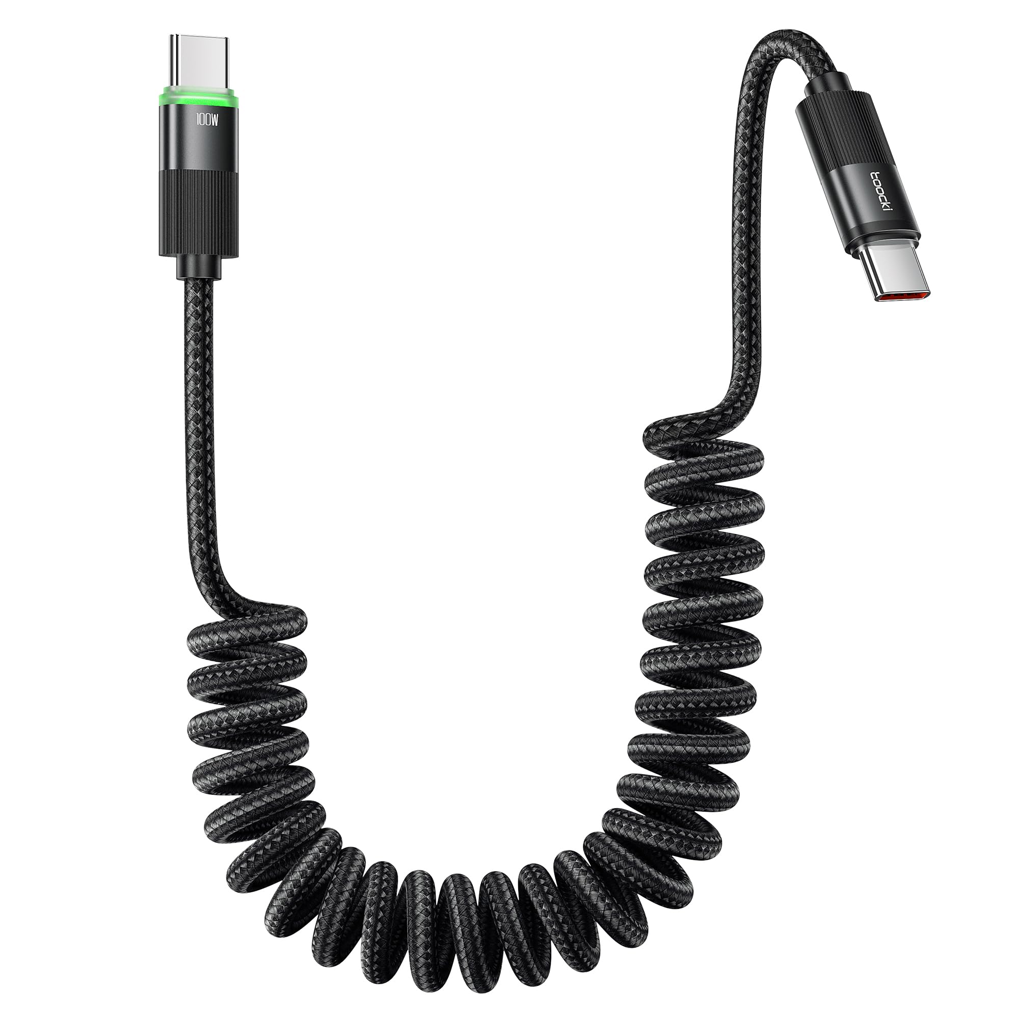 toocki USB C to USB C Coiled Cable, 1.8M USB C Coiled Cable with Data Sync LED Indicator for CarPlay, Compatible with iPhone 16/15 Series, iPad Air/iPad Pro, MacBook Pro,Galaxy S23/S21/S10/S9