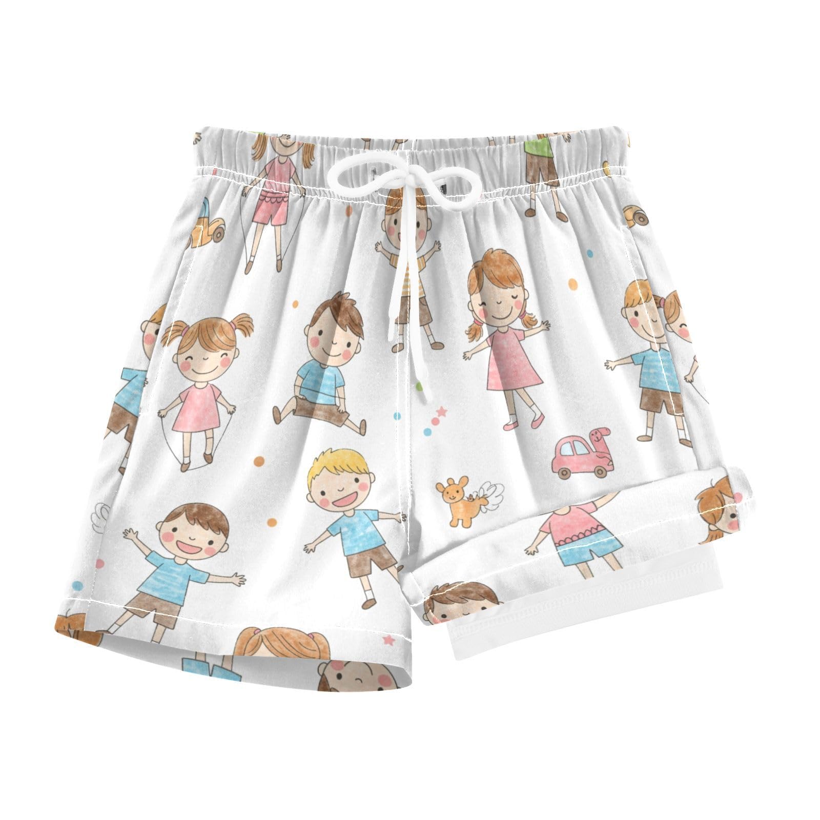 YANENDIE Boy Swim Trunks with Compression Liner Cute Pattern Boys Swim Shorts Quick Dry Beach Shorts