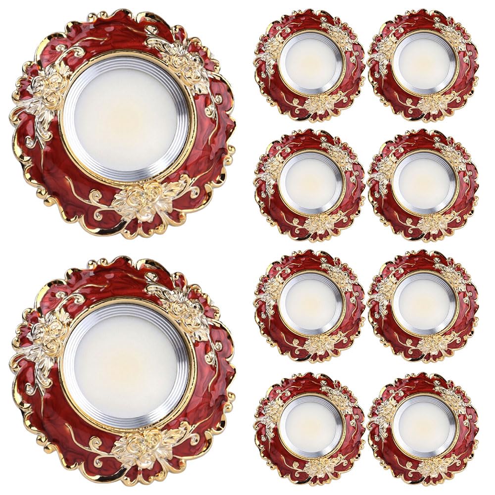 ASerZenith 10 Packs European Design Led Recessed Downlight With Baffle Trim - 3Cct Adjustable - Dark Red Resin Finish, Dimmable Ceiling Light Fixtures, For Stylish Indoor Lighting,Size_Name-12W