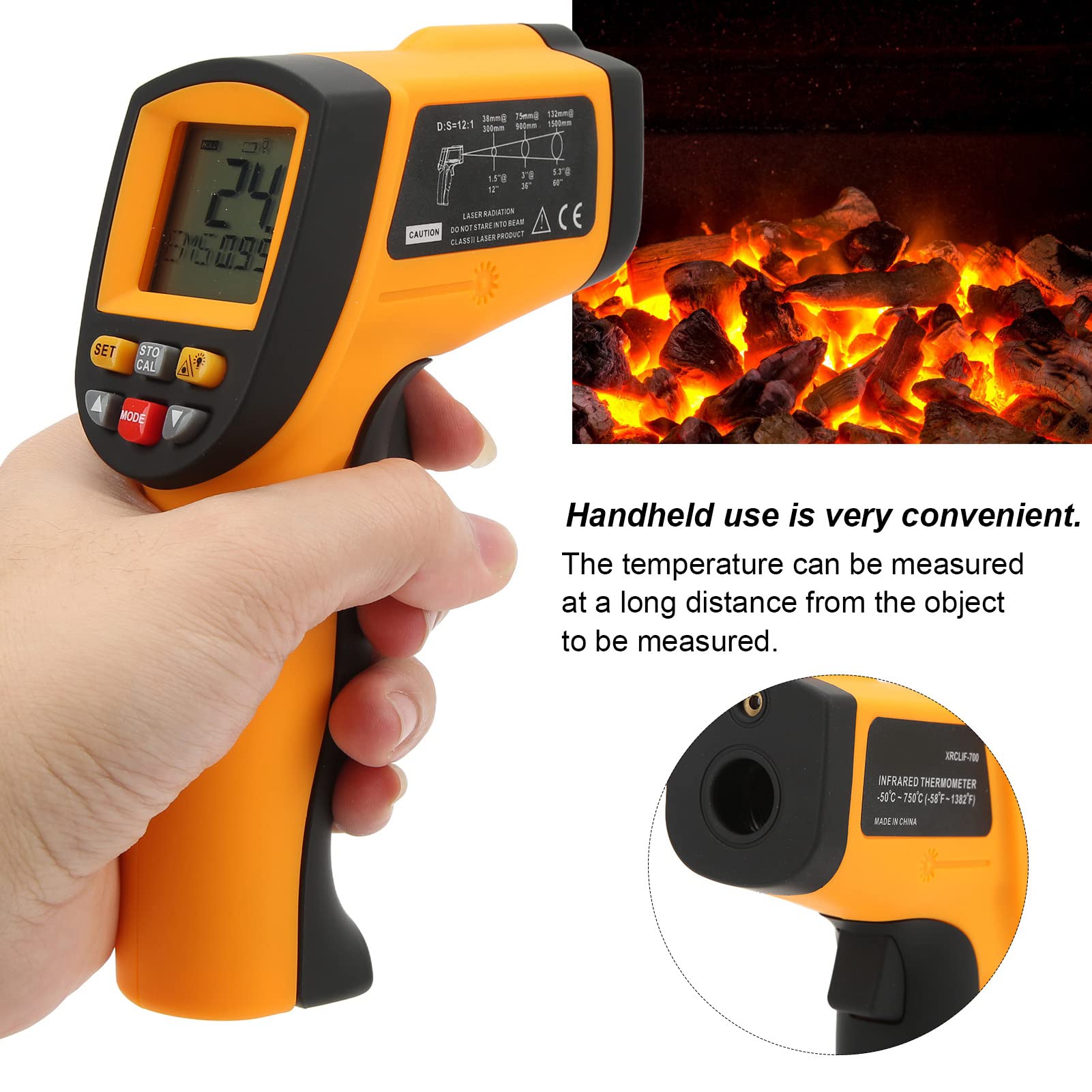 ViaGasaFamido Termómetro Infrarrojo, Medidor de Temperatura ABS con Puntero para Cocinar HVAC y Energía Eléctrica, Rango de -58 ℉ a 1382 ℉ para Detección de Puntos Calientes