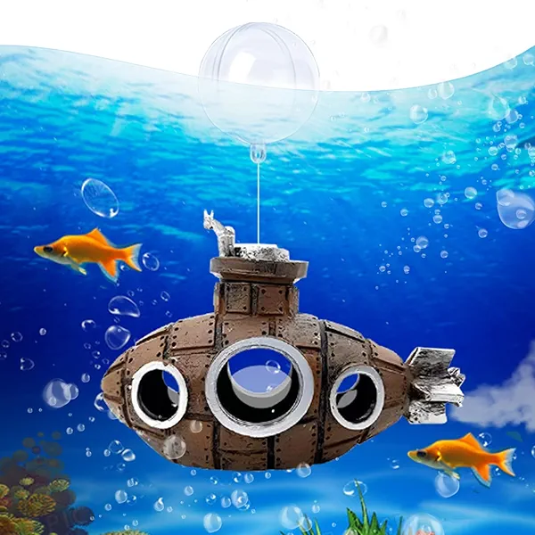 kawosun Floating Fish Tank Decoration Cute Retro Submarine Aquarium Decoration, Safe Fish Toy Betta Cichlid Gold Fish Shrimp Hermit Crab Game Companion Aquarium Accessories
