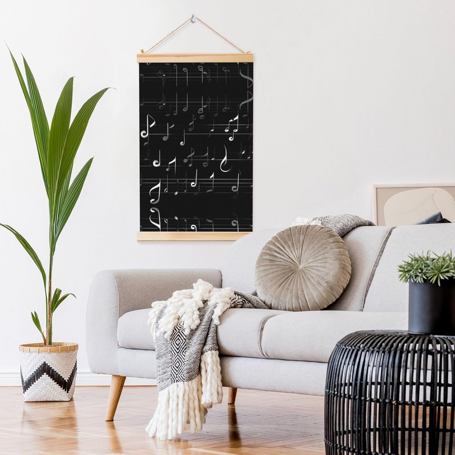 Black Music Notes Print Poster Hanger,Hanging Poster, Poster Frame,Wood Poster Hanger, For Wall Hanging