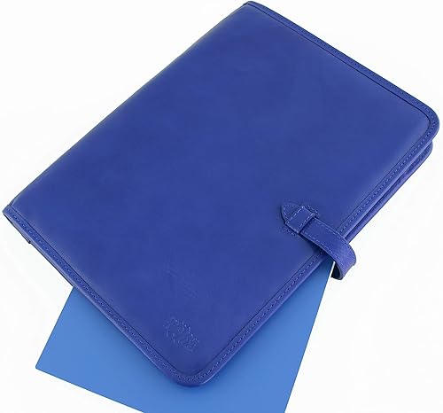 Miniatura 6 de Portafolio de cuero Padfolio Ejecutivo Folio A4 Cartera de currículum Mujeres Profesional Cuaderno Titular Cuero Carpeta de Negocios Hombres (azul)