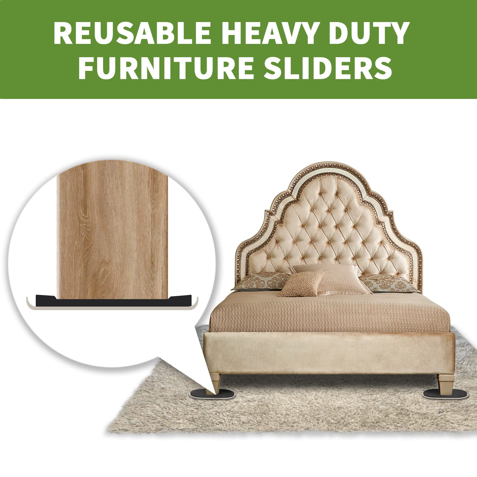 Deslizadores de muebles para alfombras, 4 unidades, 9 1/2 pulgadas, protectores de piso para patas de silla, mueve tus muebles de forma fácil y segura (para alfombras)