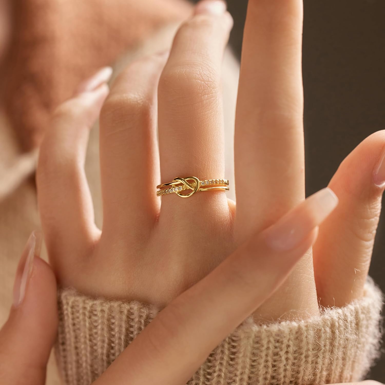 Heart Rings for Women Mother Daughter Friendship Knot Ring Promise Ring for Her 925 Sterling Silver 14K Gold Plated Cubic Zirconia Purity Ring Stackable Rings Birthday Graduation Gifts