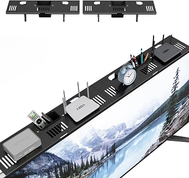 Adjustable Steel TV Top Shelf for Soundbar, Floating TV Stand | Universal Monitor Shelf for Soundbar, Game Console, Cable Box, Router Shelves 33.86"x4.7" with Boxes