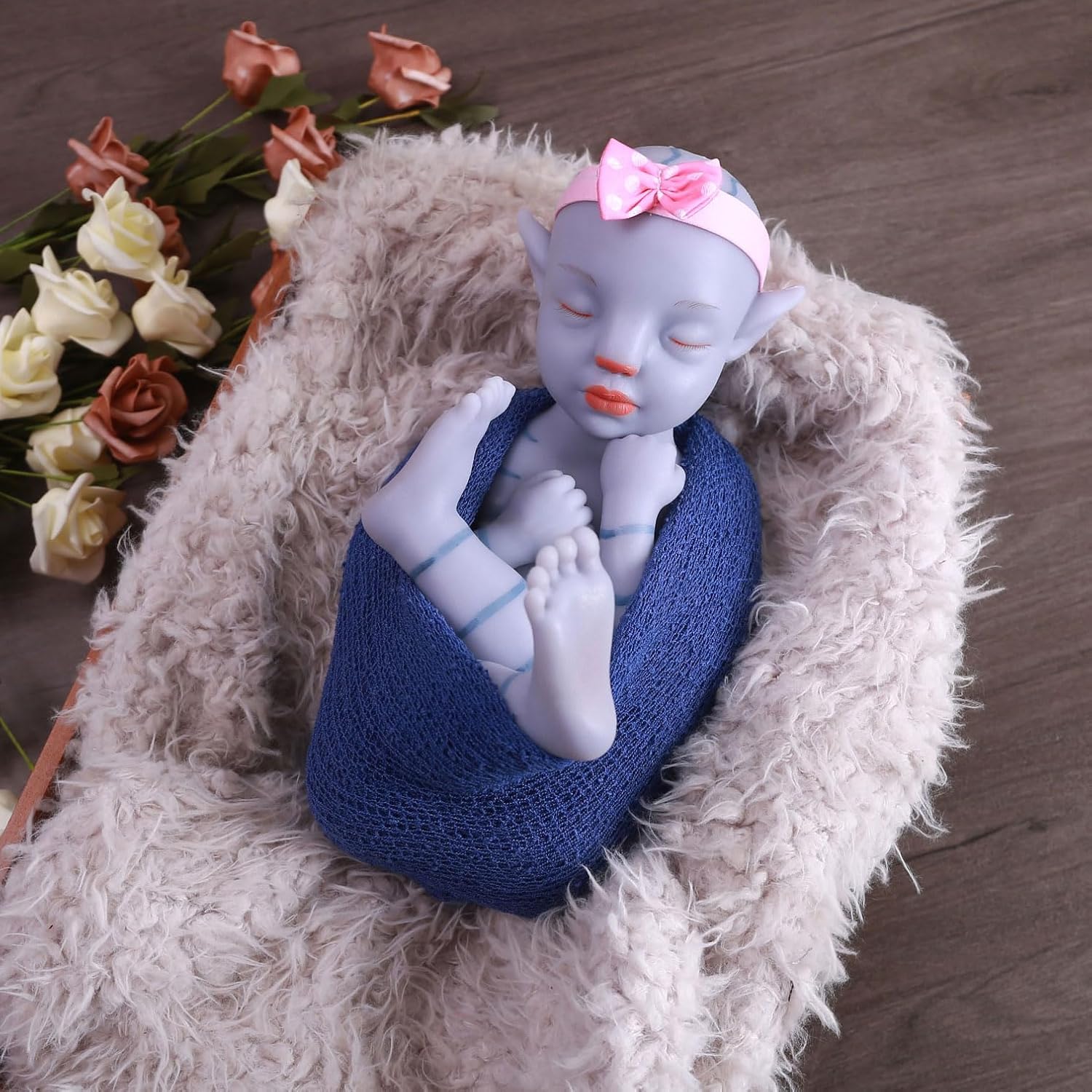 SERENDOLL 18.5" Full Silicone Reborn Baby Doll Blue Boby Doll, Soft Platinum Liquid Silicone Avatar, Not Hollow Vinly, Bald Girl