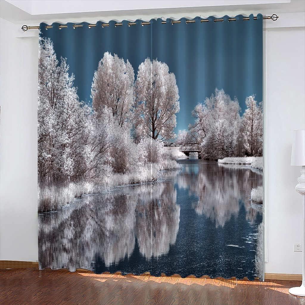 Vorhang Kinderzimmer Junge Mädchen Verdunkelungsvorhänge 3D Druck Winterwaldsee Fenster Gardinen Wohnzimmer Mit Ösen 280 X 180 cm Blickdichter Schallschutz Vorhang 2Er Set-3R5N/F7F