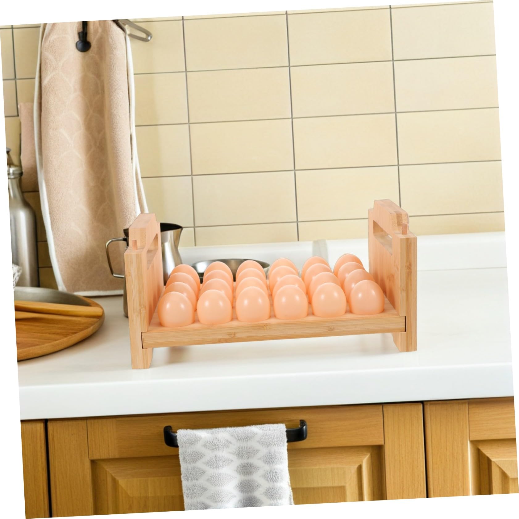 SOLUSTRE Soporte Soporte para Huevos de Madera Apilable con Diseño Portátil Capacidad Huevos Organizador para Refrigerador y Encimera Rústico Ahorra Espacio