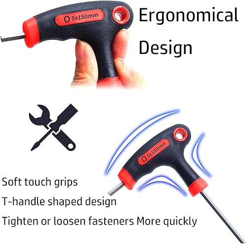 Miniatura 3 de yuentoen Juego de llaves Allen con mango en T, juego de llaves hexagonales Allen para bicicleta de 4/5/0.236 in con destornillador de extremo de