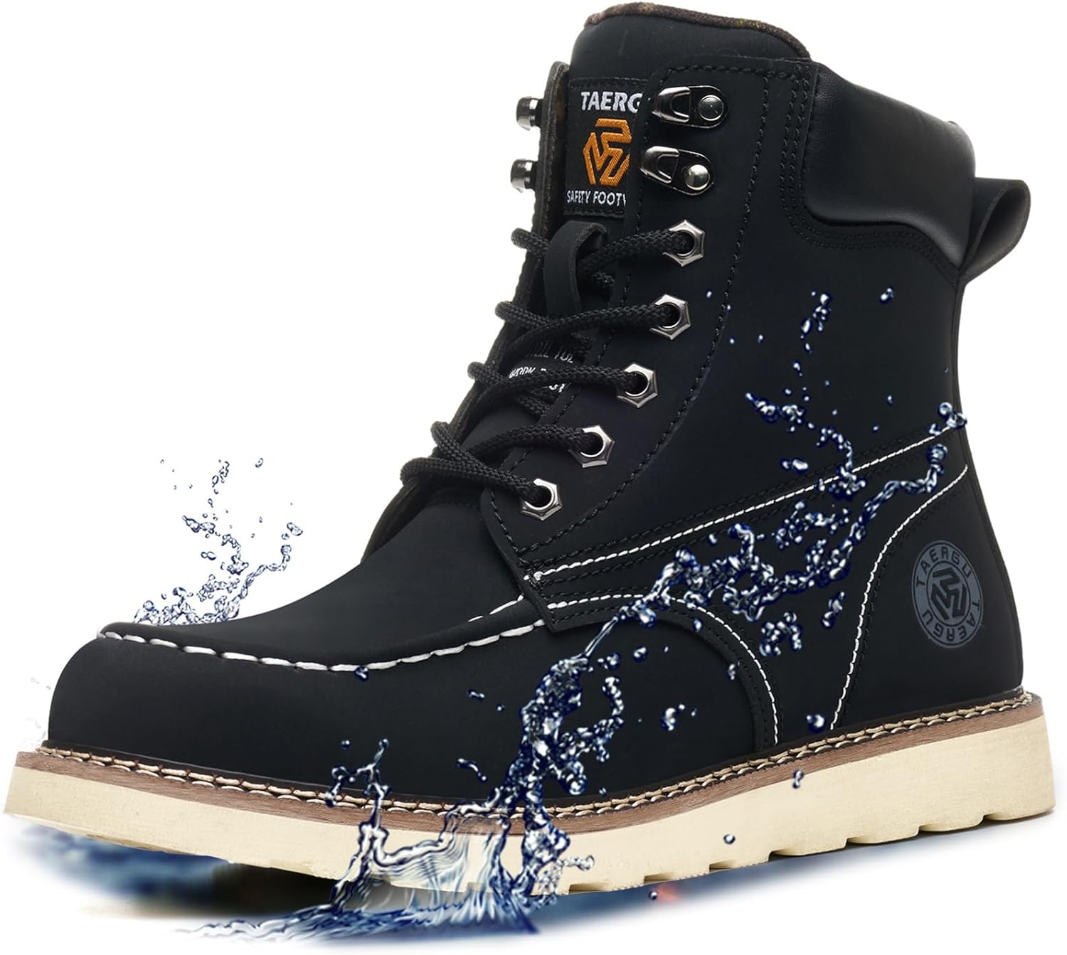 Steel Toe Boots for Men-6 Inch Moc Toe Safety Work Boots Non-Slip Resistant Indestructible Construction Western Boot Mens Steel Toes Shoes