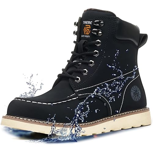 Steel Toe Boots for Men-6 Inch Moc Toe Safety Work Boots Non-Slip Resistant Indestructible Construction Western Boot Mens Steel Toes Shoes