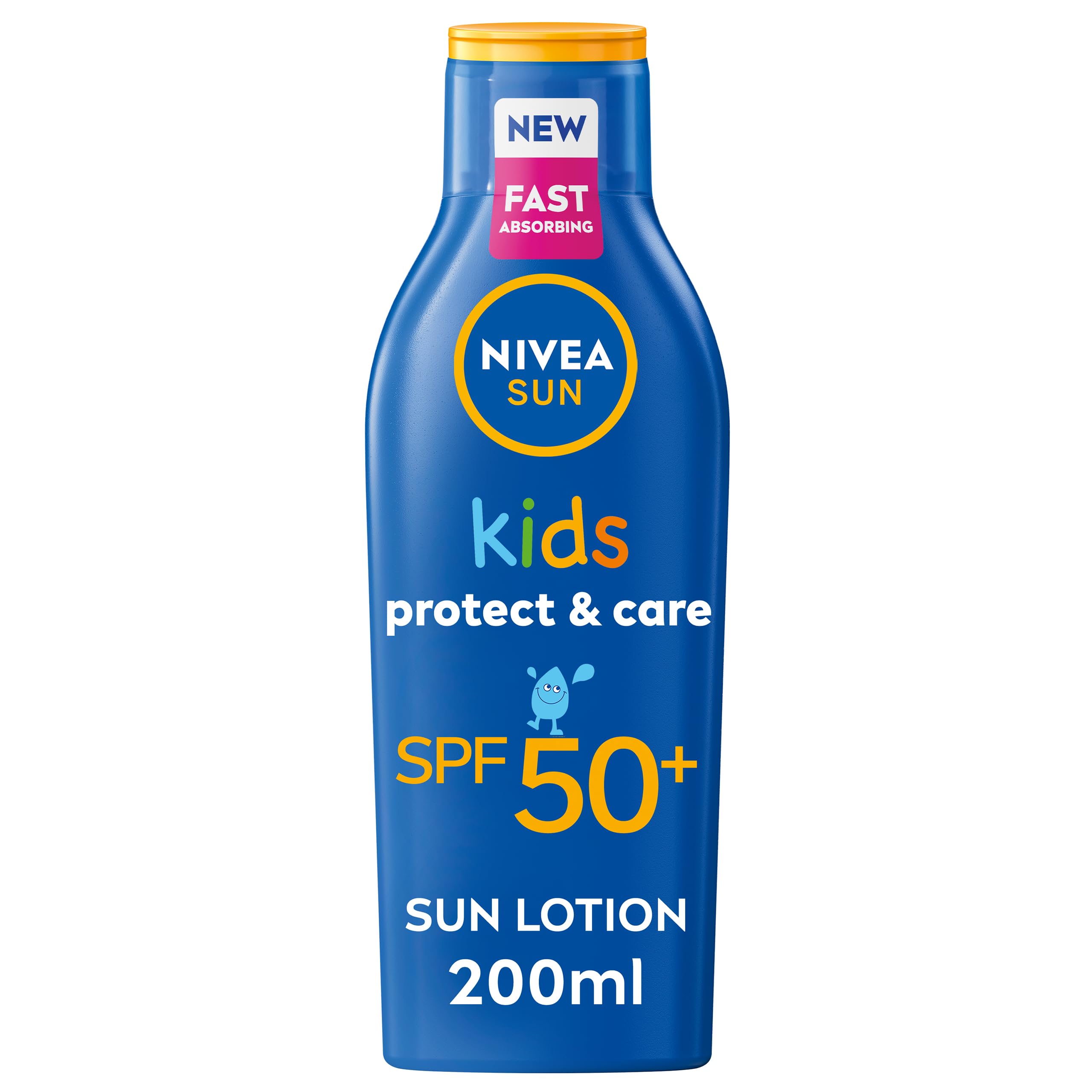 NIVEA SUN Kids Protect & Care SPF 50+ Lotion (200ml), Moisturising Sun Cream Protects Delicate Skin Against Sunburn and Long-Term UV Damage, Fast-Absorbing No White Cast Sun Lotion