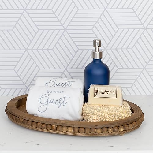 Miniatura 4 de AuldHome Design Toallas de invitados (juego de 2, blancas) toallas de mano con monograma Be Our Guest color blanco con escritura gris