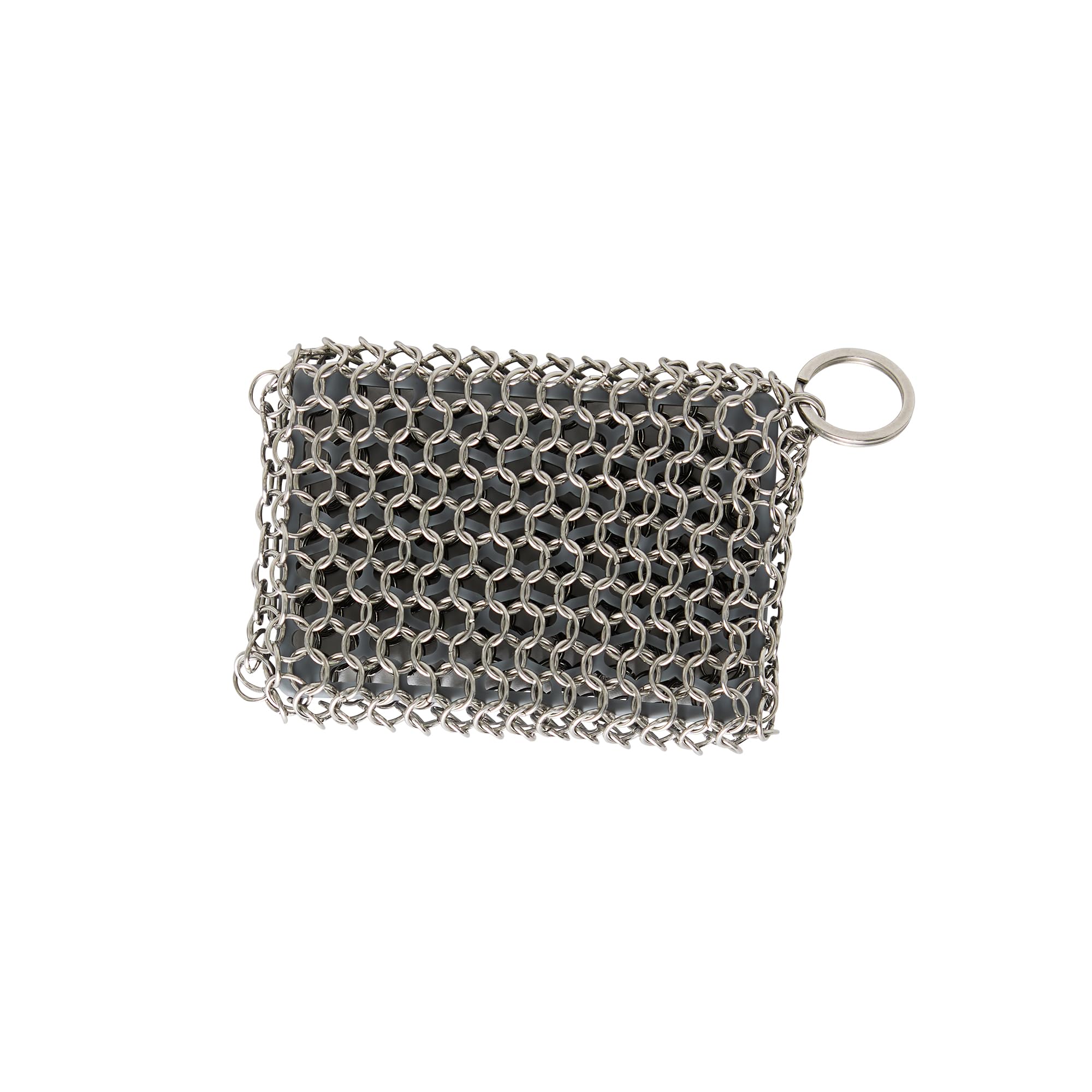 RSVP International Endurance Cast Iron Scrubber Sponge, Stainless Steel Chainmail/Silicone Handle, Cleans Carbon Steel Woks/Pans