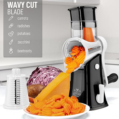 Miniatura 4 de Zulay Kitchen Rallador rotativo de queso de 5 cuchillas, rallador de queso manual de manivela con succión reforzada y 5 tambores intercambiables,