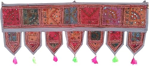 Rastogi Handicrafts Espejo Toran étnico Cenefa de ventana decoración del hogar, retazos bordados vintage para colgar en la puerta de cualquier
