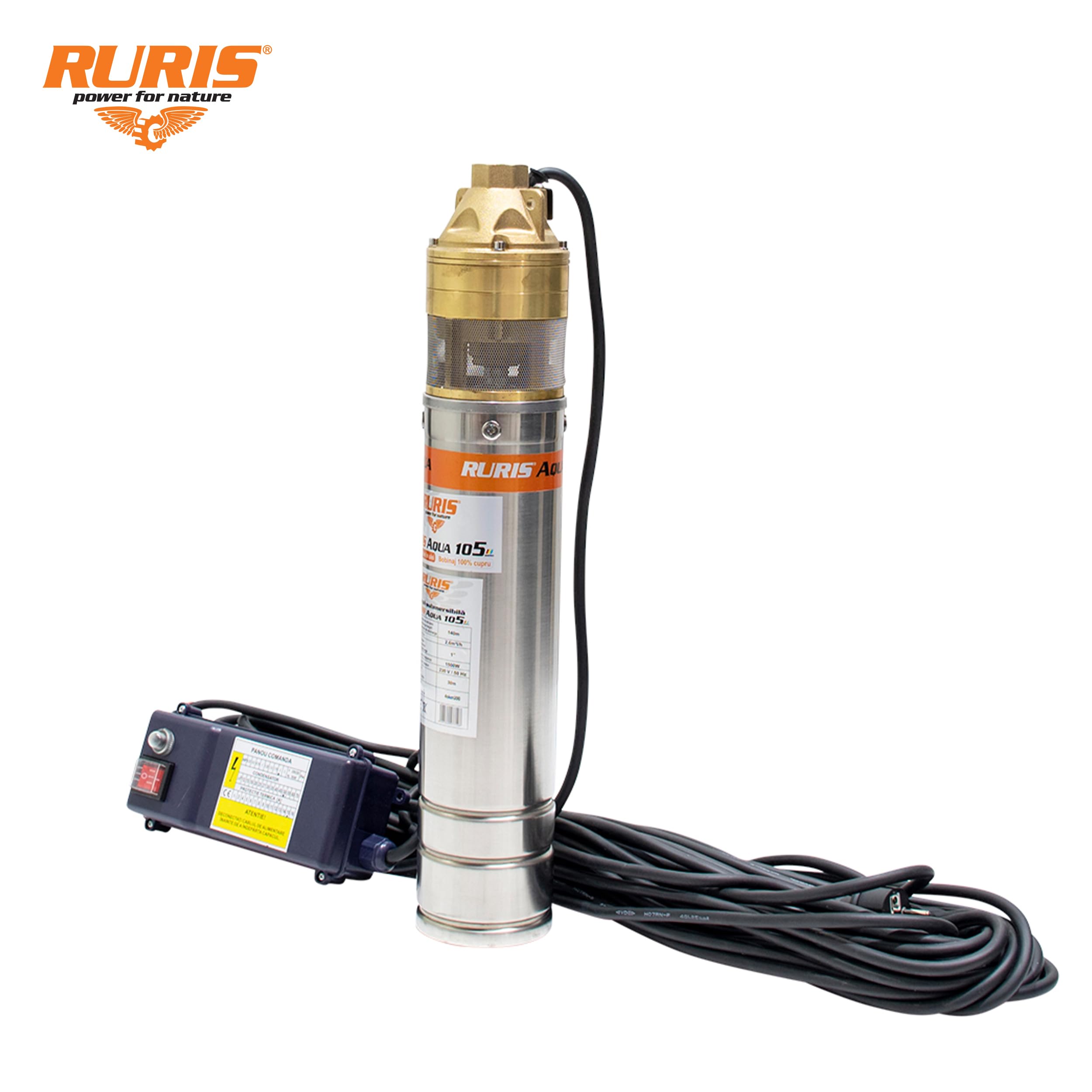 RURIS Bomba sumergible aqua 105, 1500W, 1", 2600 l/h, max 140 m, cable de 30 m con panel de control
