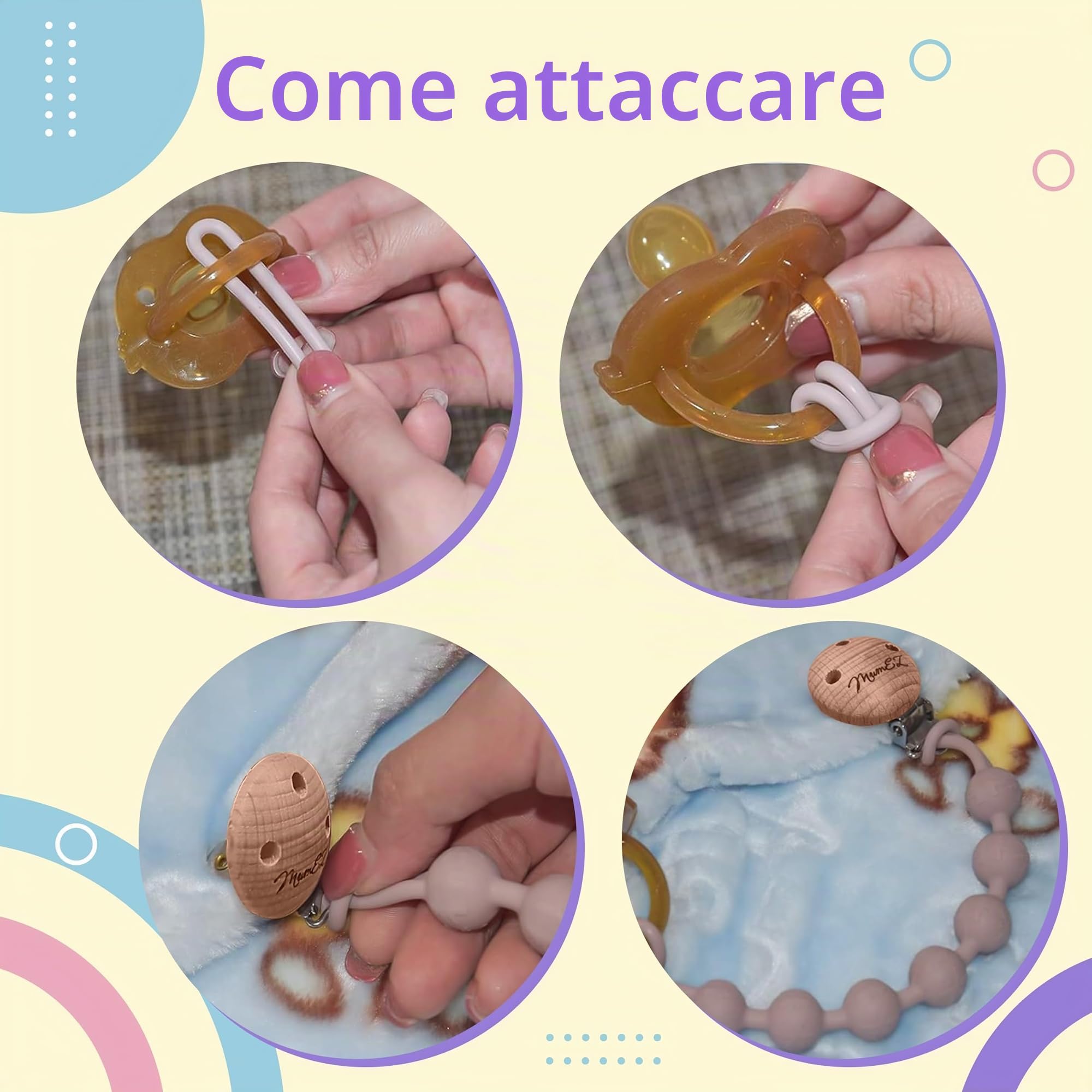 Catenella Portaciuccio - Porta Ciuccio: Set 2 PCS Con Catenella Ciuccio, Portaciuccio Mam Clip per Tenere Pulito Il Ciuccio Del Tuo Bambino