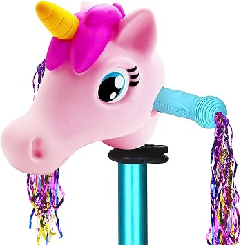 Kids Unicorn Head Scooter Handlebar Decoration Accessories with Streamers | Suit for T-Bar Handle Scooter/Bike/Bicycle Head Decoration Toys, Great Birthday Christmas Gift for Kids Girls