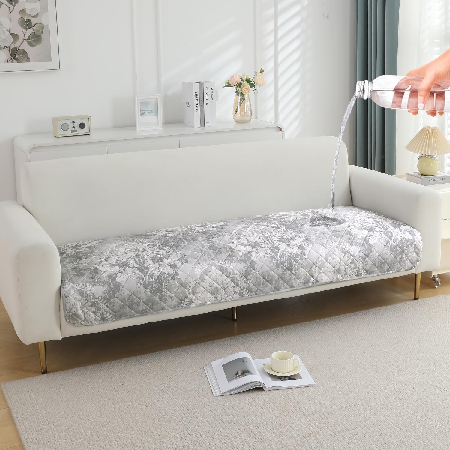 HOKIPO Polyester Printed Waterproof + Anti-Slip + Quick Dry Sofa Seat Mats, Motifs Cloud Grey - Length 60cm (AR-5229-P4)-image-30