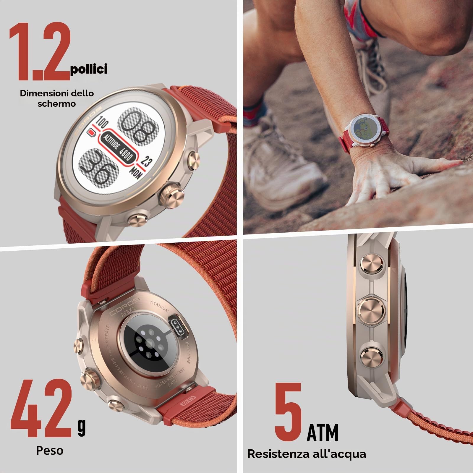 COROS Apex 2 Orologio GPS Outdoor, 1,2" Zaffiro Titanio, 17 giorni di autonomia, Navigazione al polso, Mappe offline, Cardiofrequenzimetro, Misurazione del sonno, Corsa, Ciclismo (Grigio)