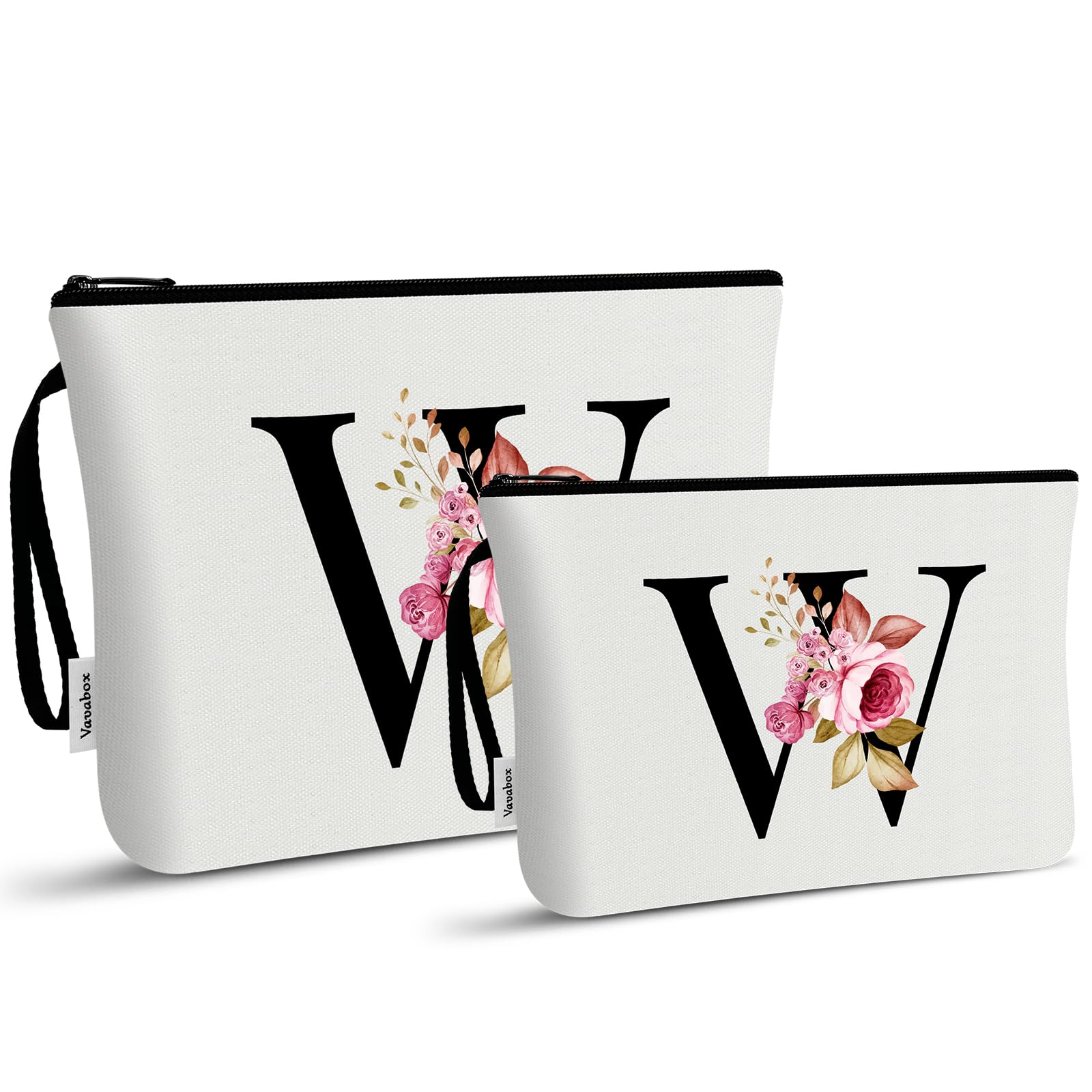Vavabox A-Z Personalized Makeup Bag, Birthday Gifts for Women Mom, Gifts for Best Friend, Bride Bridesmaid Cosmetic bag (W, 03-White Set)