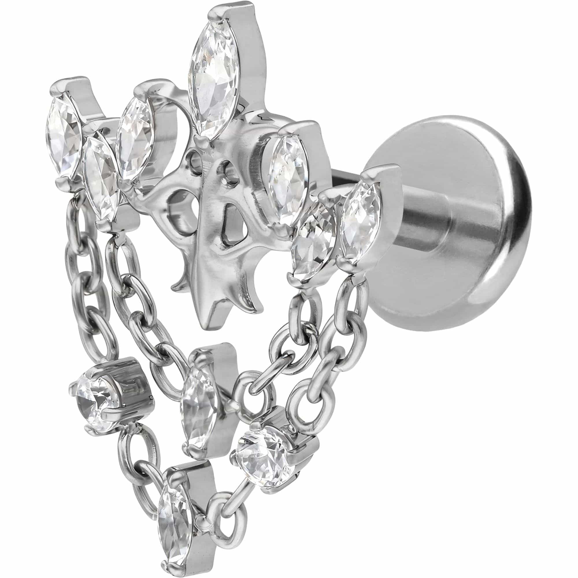 PIERCINGLINE Piercing Stecker Titan Labret mit Push Fit GOTISCHE KRONE + KETTEN - Roségoldfarben, Schwarz, Goldfarben, Silberfarben