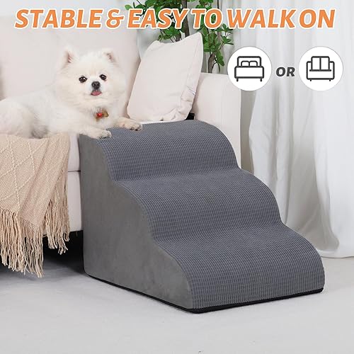 Miniatura 8 de Rampa para perros para sofá o cama, escaleras para perros de 3 escalones, peldaños suaves y antideslizantes para mascotas, adecuada para perros de