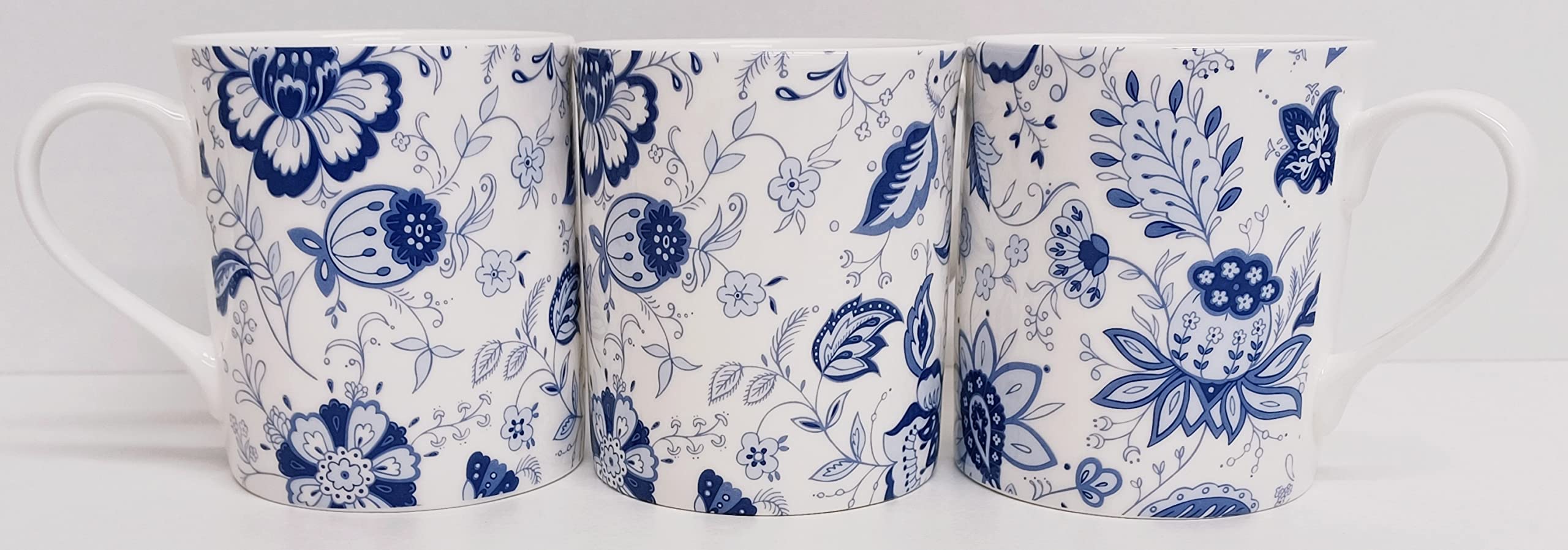 Blue Persia Mugs Set 6 kubków Fine Bone China Blue & White Floral Oriental Balmoral 250 ml kubki ręcznie dekorowane UK