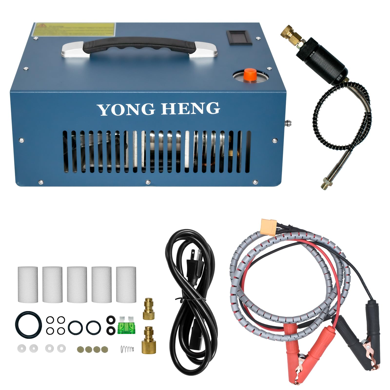 YONGHENG Compresor de aire PCP, apagado automático de 30Mpa sin aceite/agua, pistola de aire de presión y bomba de tanque de paintball con separador de agua/aceite, adaptador de corriente integrado