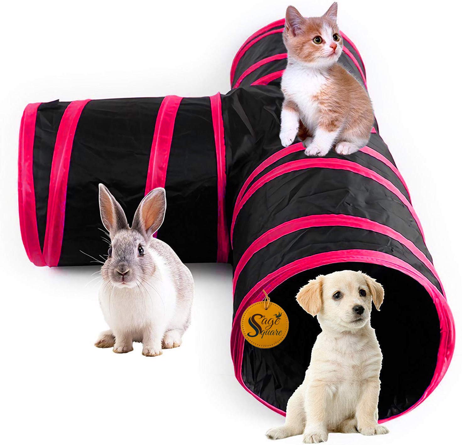 Sage Square Jumbo Collapsible Portable Sleeping Bag Exercise 3 Way Tunnel with Hanging Ball for Cat, Kitten, Rabbit, Guinea Pig, Puppy (Red) (B084X5VL7B) Amazon Price History, Amazon Price Tracker