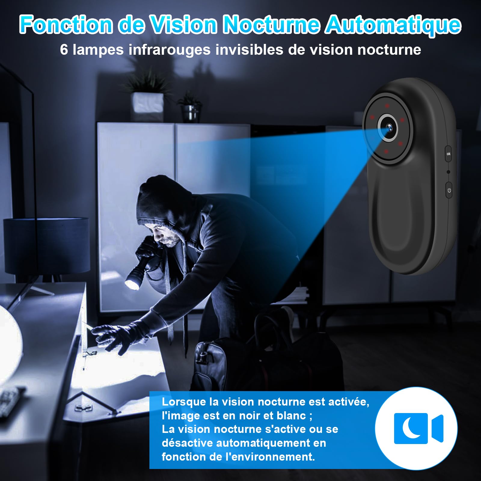 LXMIMI Mini Caméra d'action, Caméra pour Casque de Moto 120° avec Écran de 0,59 Pouces, Caméra d'action avec Vision Nocturne Automatique pour Motos, Vélos et Casques (Noir)