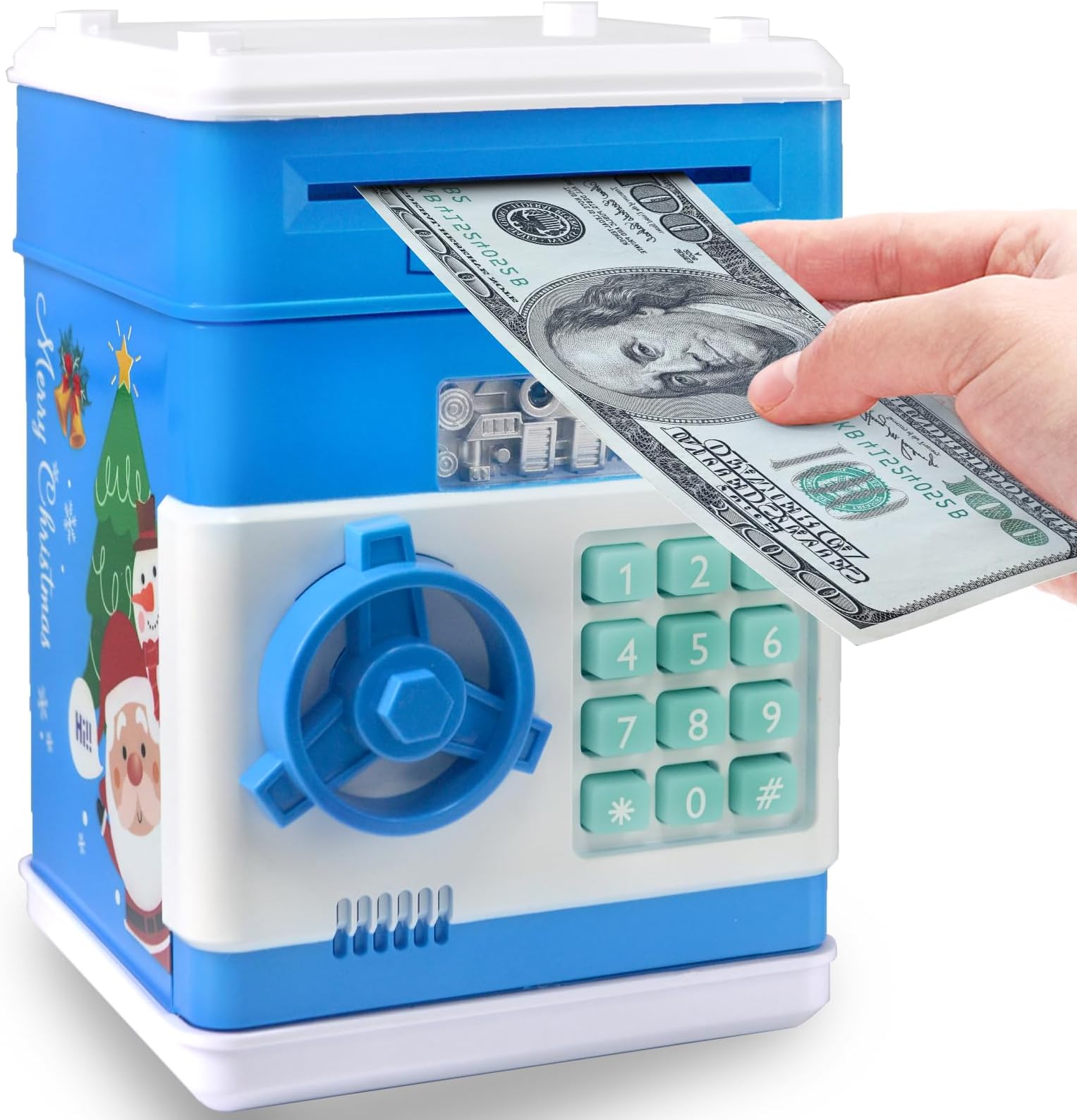 Piggy Bank for Boys Girls, PhilaeEC Mini ATM Coin Bank Money Saving Box with Password, Kids Safe Money Jar for Adults with Auto Grab Bill Slot, Great Gift Christmas and Birthday Toy for Kids