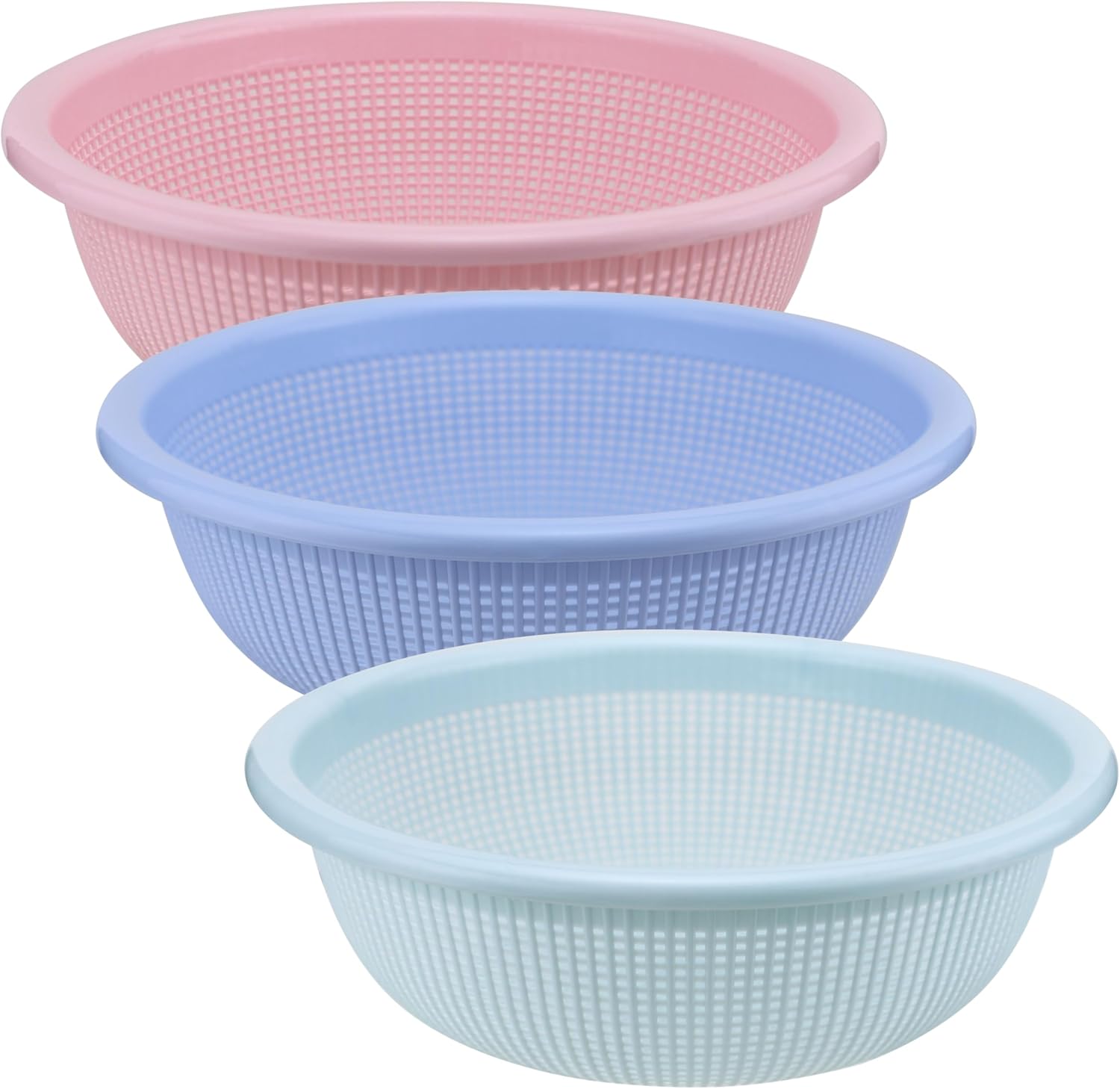 EIKS 3 Pack Plastic Colander Baskets Mesh Sieve for Rinsing Draining and Air Drying Vegetables Fruits Berries Salad, Diameter 10-inch EIKS 3 Pack Plastic Colander Baskets Mesh Sieve for Rinsing Draining and Air Drying Vegetables Fruits Berries Salad, Diameter 10-inch