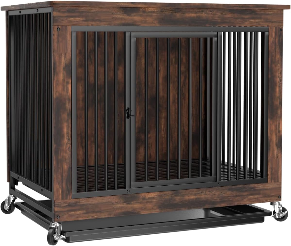 Furniture Dog Crate End Table with Removable Top, Hidden Indoor Wooden Dog House Kennel for Large Dogs, Heavy Duty Chew Proof Rustic Brown (31.5" L x 20.5" W x 30" H) 31.5"L x 20.5"W x 30"H - Image 1 of 7