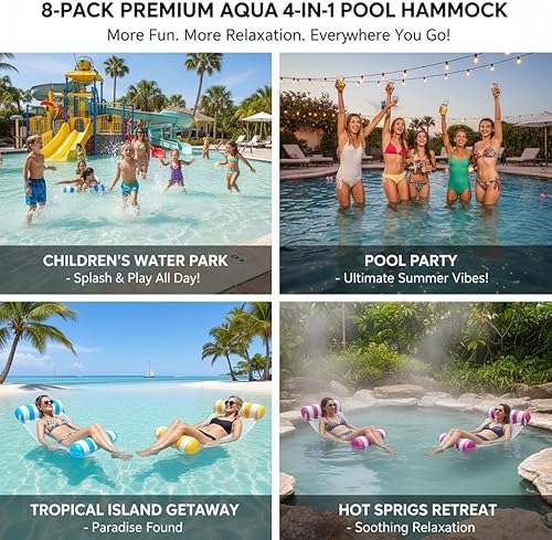 Miniatura 3 de 358 Pack Pool Hammock Upgrated Water Pool Floats, 4-in-1 (Hammock, Saddle, Lounge Chair, Drifter) Multi-Purpose Water Pool Float, Non-Stick PVC