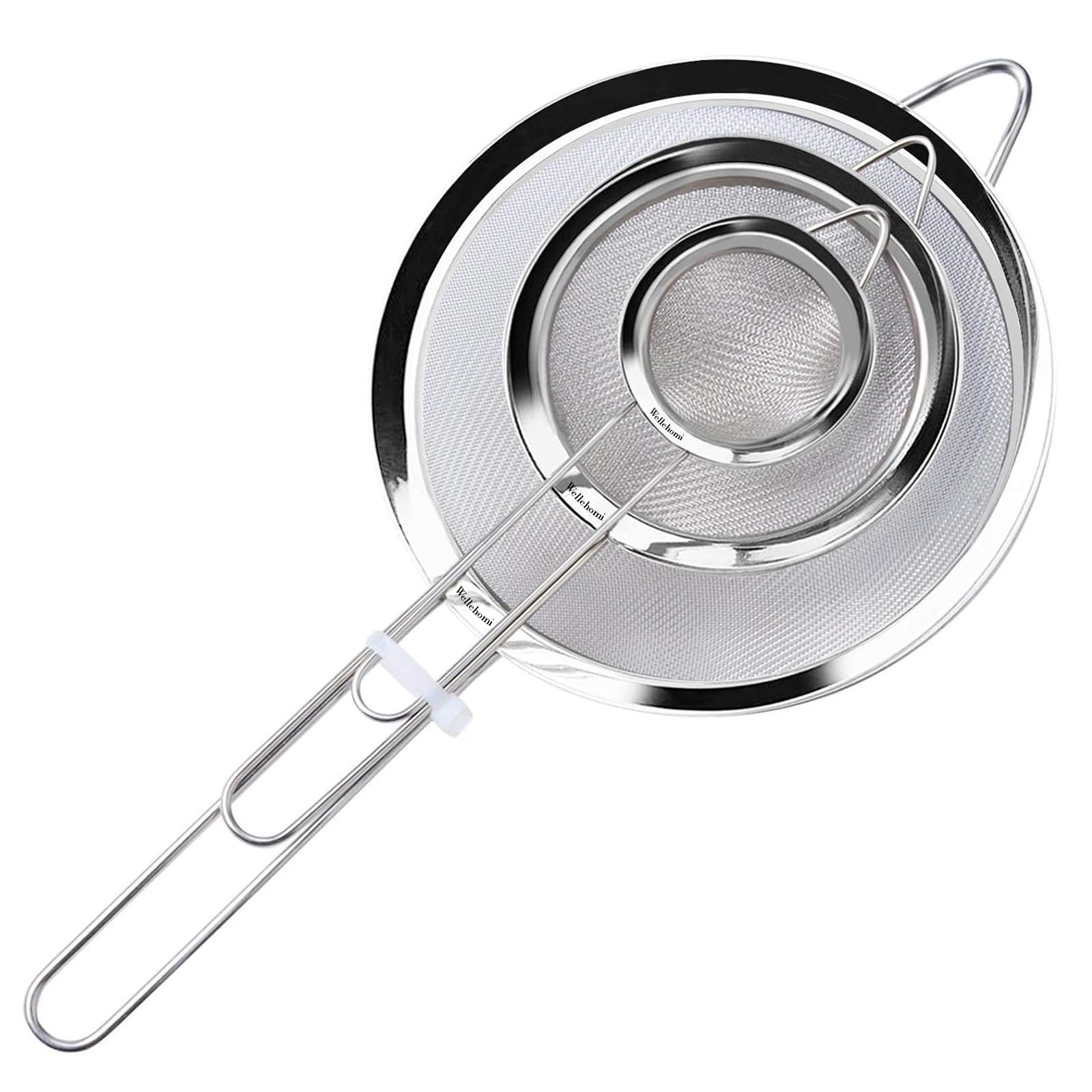 Wellehomi Fine Wire Mesh Kitchen Sieve Set 7,12,18cm with Rim - Upgraded Verison Stainless Steel Food Strainer & Sieve, Ideal for Straining Quinoa Juice Tea Jams Flour Sugar