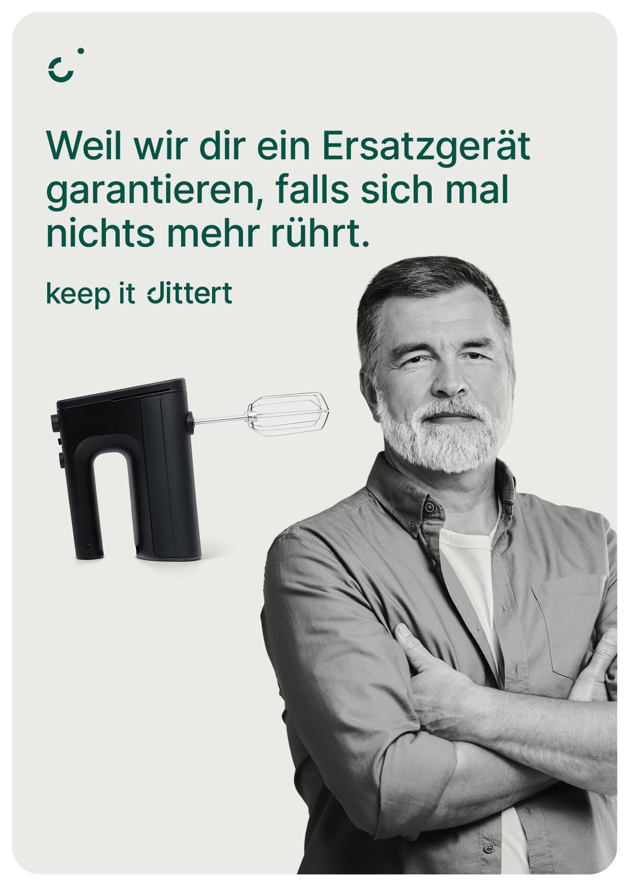 Handrührer 500W – stufenlos + Turbo, inkl. Edelstahl-Schneebesen & Knethaken, Einhandbedienung, Serie ONE in dittert DARK