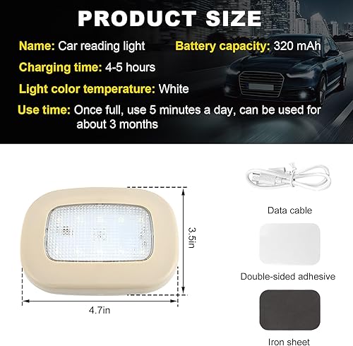 Miniatura 8 de Luz magnética de cúpula para automóvil, luz interior de techo de techo de automóvil, recargable por USB, 10 LED, luz de cúpula inalámbrica para