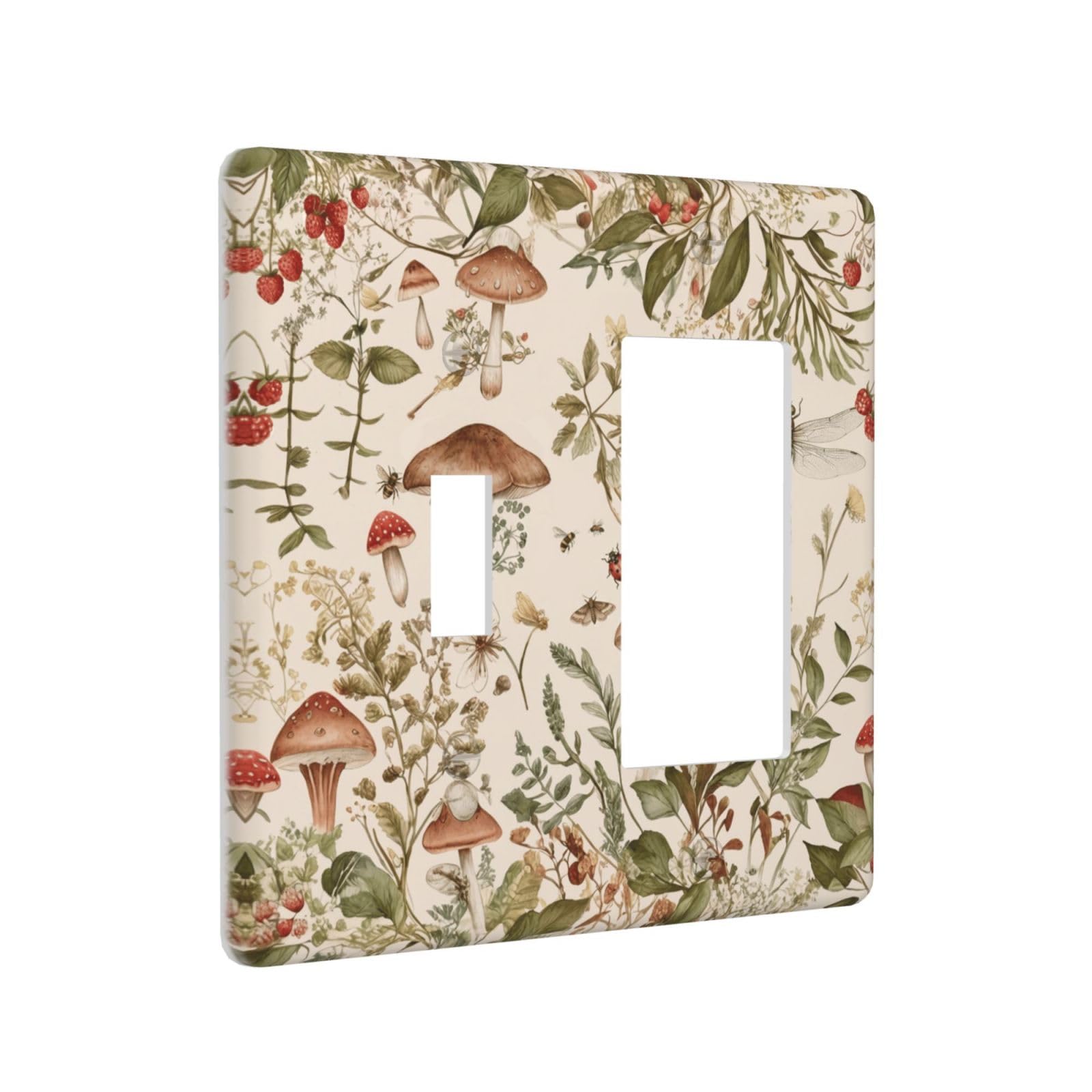 Sghxwp Watercolor Mushroom Wildflower 2 Gang Light Switch Cover Decorative Vintage Botanical Dragonfly Bee Combin Toggle Rocker Wall Plate Electrical Switchplate Faceplate for Bathroom Home Decor
