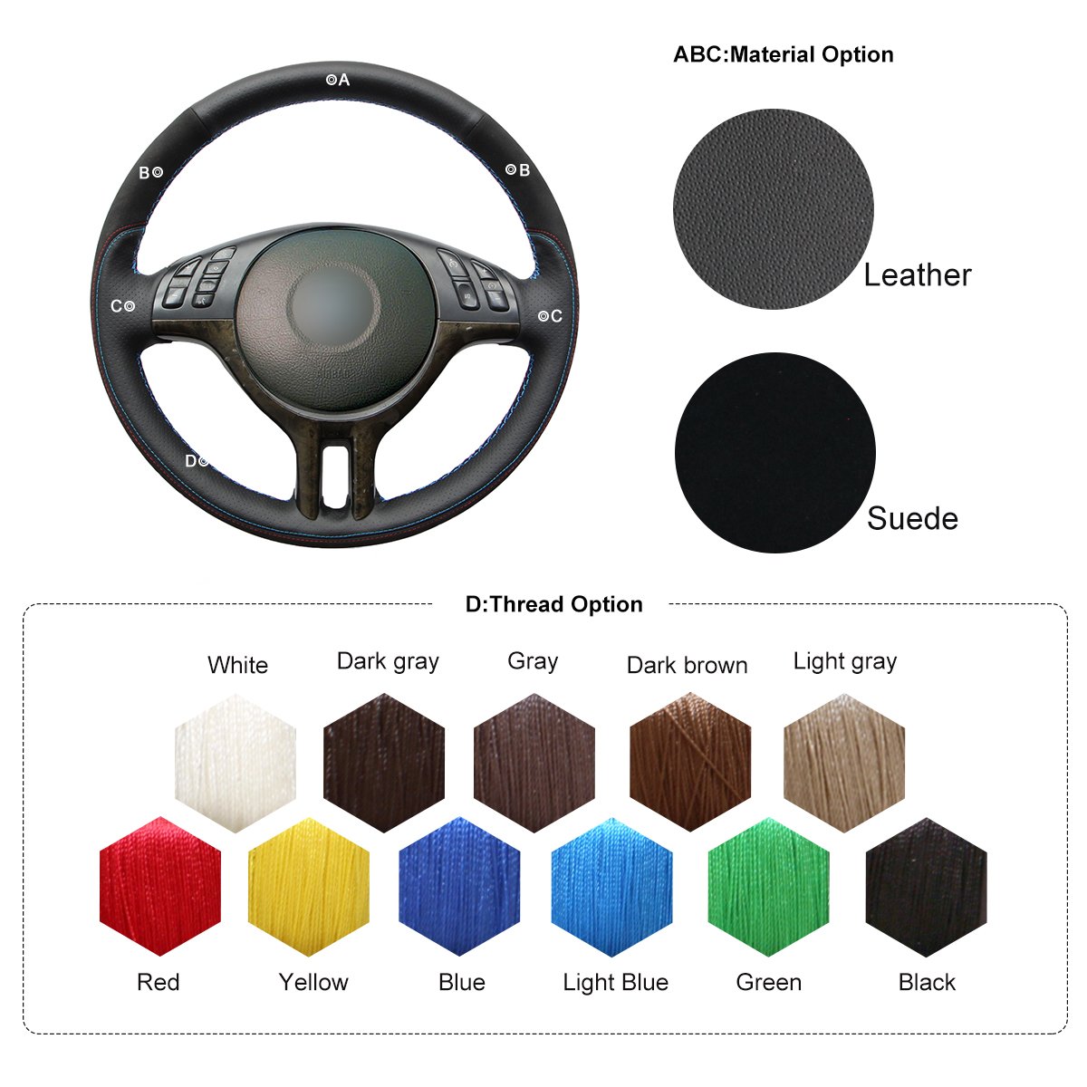 Funda para volante de coche para E39 E46 325i E53 X 5
