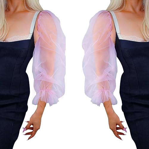 DooWay Guantes sin dedos para mujer, diseño de moda, para boda, con mangas abullonadas de gran tamaño, semitransparentes, largos, con protección