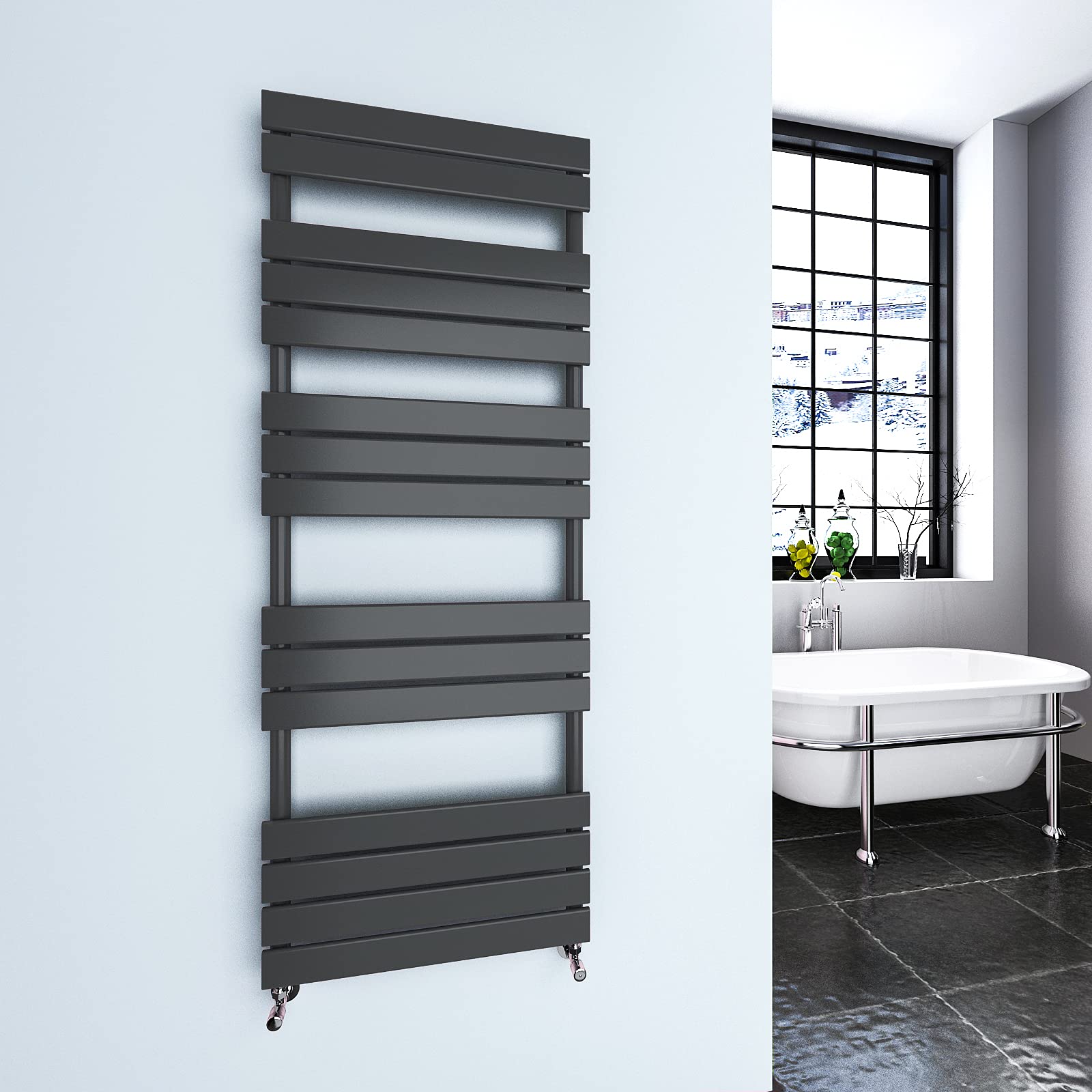 Heated Towel Rail Radiator for Bathroom Flat Panel Ladder Anthracite Designer Central Heating RADS 1600X600mm