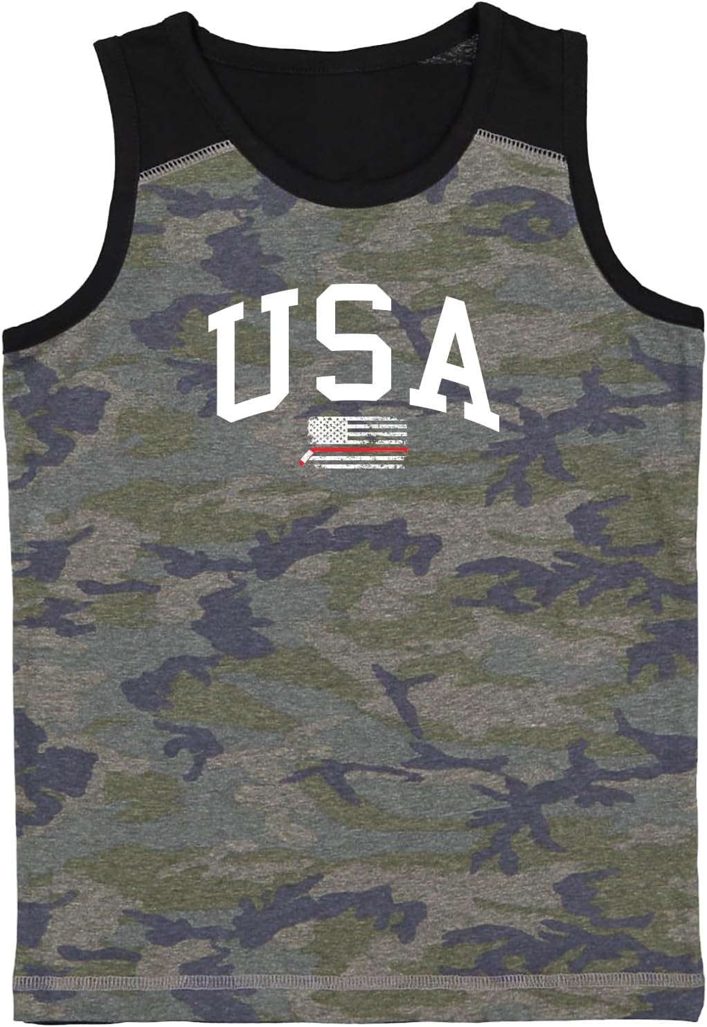 USA Word With American Flag Hockey Stick Youth Contrast Back Tank Top