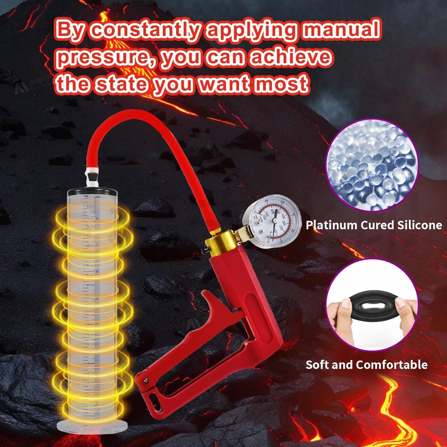 9"" x 2.25"" Penis Pump with Vacuum Gauge Red Handle, Vacuum Penis, Manual Penis Pump for Men, Enlargement, Penis Bigge Size……