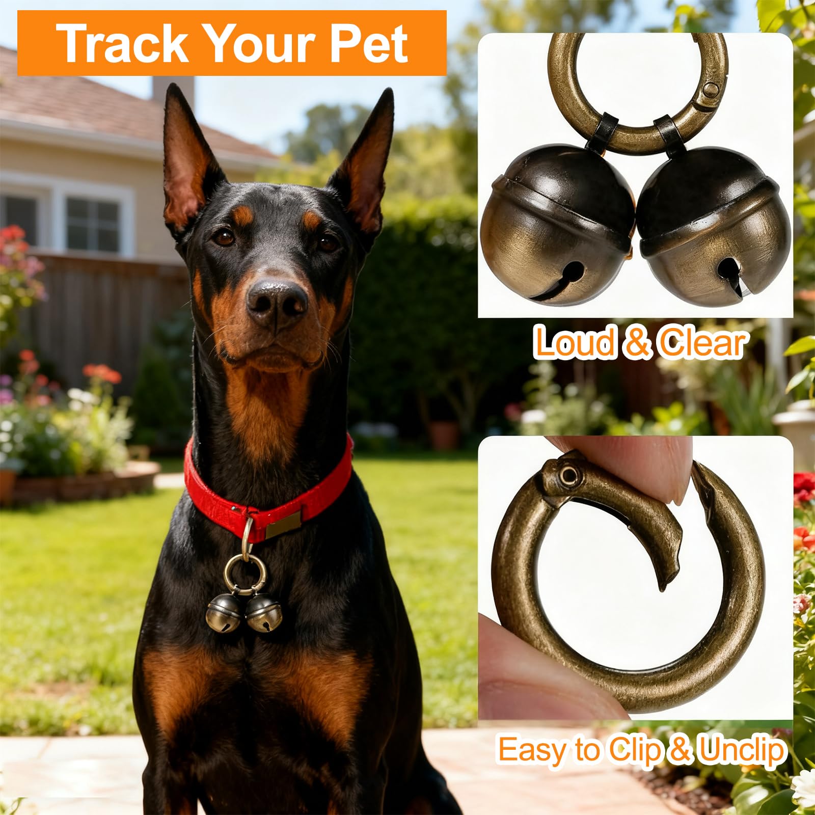 lrgnixs 2 Sets Bell for Dog Collar Cat Bell for Pet Tracking Extra Loud Dog and Cat Bells for Collar Copper Bells with Quick Clips (Vintage Bronze) - Image 2