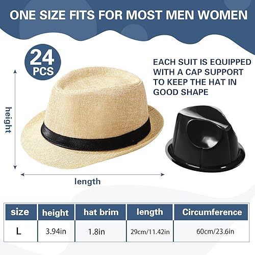 Miniatura 2 de Paquete de 24 sombreros Fedora de los años 20 a granel para hombres, sombreros de ala corta para el sol Panamá para mujeres, disfraz de fiesta