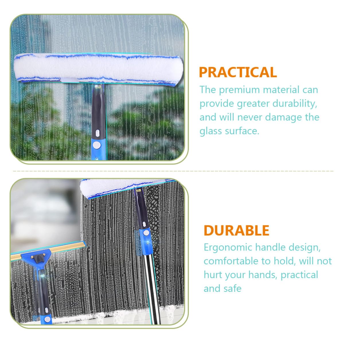 VICASKY Raclette à Vitres Extensible 3 Pièces avec Brosse Microfibre Bleue Outil de Nettoyage pour Fenêtres Portes Voitures Accessoire Ménage Polyvalent pour Salle de Bain et Balcon