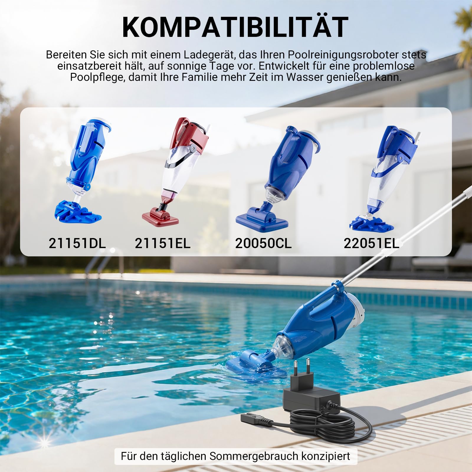 8.4V Ladegerät für Poolsauger Kompatibel mit Pool Blaster Catfish Li Ultra 21051DL/22151EL/26051SL Poolroboter Schwimmzubehör Netzkabel DC-Adapter
